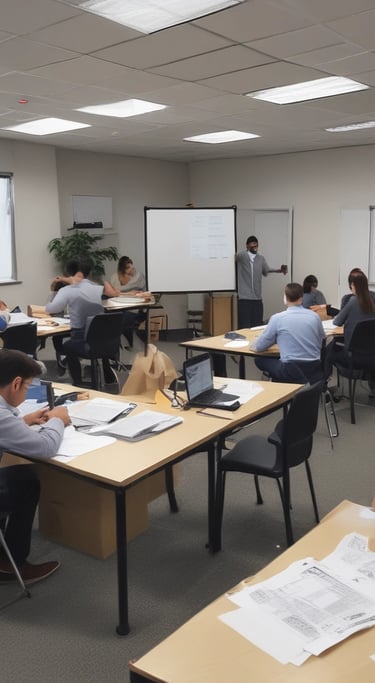 A group of employees attentively participating in a workplace safety training session.