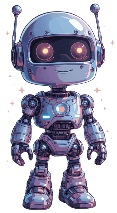 Friendly robot mascot #1 with bright yellow eyes and a pleasant smile.