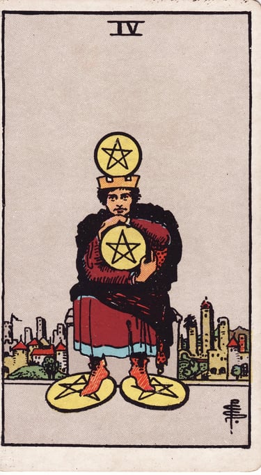 Four of Pentacles meaning upright and reversed tarot card reading