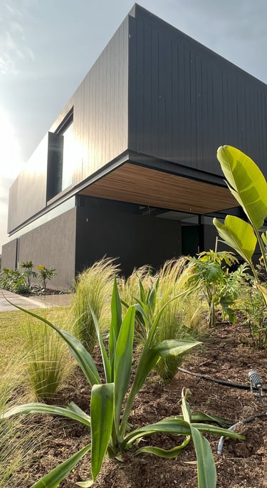a house with a black and white exterior