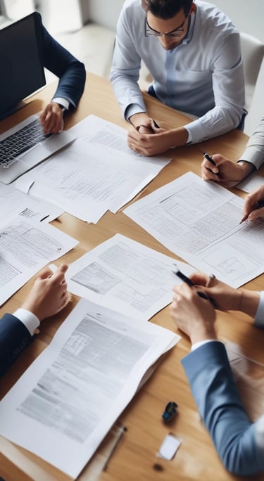 Professional team reviewing export documentation