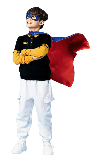 boy wearing golden sparrow school uniform