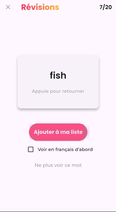Flashcard de révision en anglais vers français