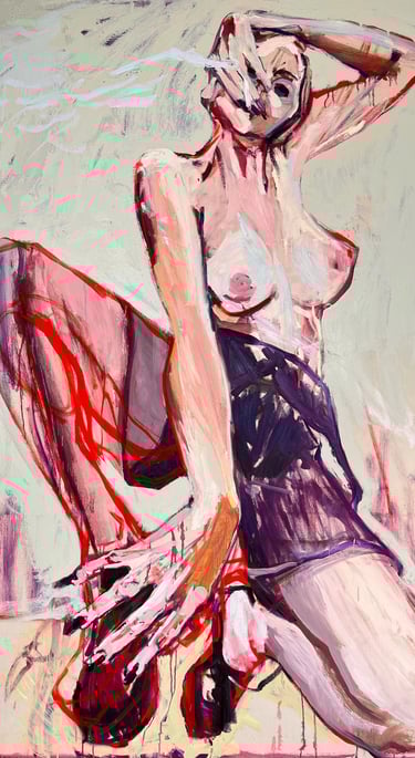 a painting of a woman with a skateboard