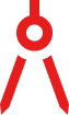 Red drafting compass icon representing engineering design and precision measurement.