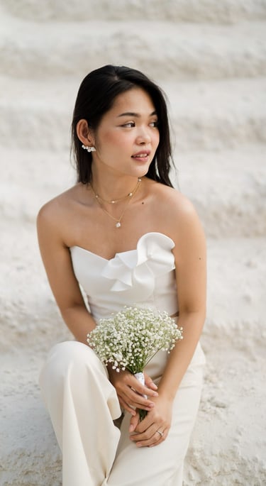 Bride portrait holding bouquet during bridal party session at Melasti Beach Bali