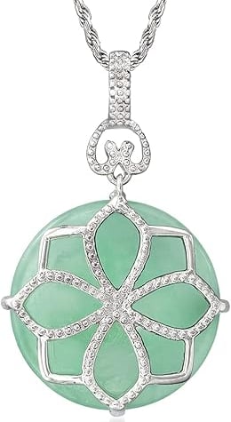 Green Jade Flower Pendant Necklace in Sterling Silver. Ross-Simons