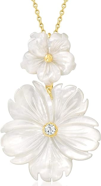 Jewelry Under $100 Mother-Of-Pearl White Topaz Flower Necklace Gold Over Sterling
