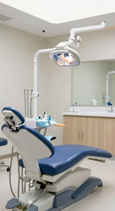 Close-up of Dr. Jens Leichsenring's hands gently demonstrating a dental model, soft focus background of a bright clinic window, warm interior lighting, muted blue and sand tones.