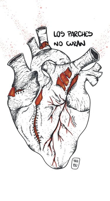 Ilustración de un corazón, hecha por mí, dónde se refleja un corazón con heridas
