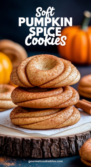 Stacked pumpkin spice snickerdoodles with cinnamon-sugar topping on a rustic board.
