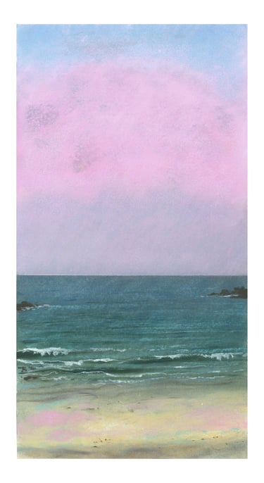 Dessin au pastel sec représentant la Plage du Sillon à Saint-Malo