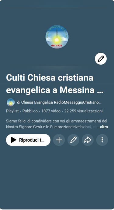 Anteprima playlist di YouTube con i culti della chiesa
