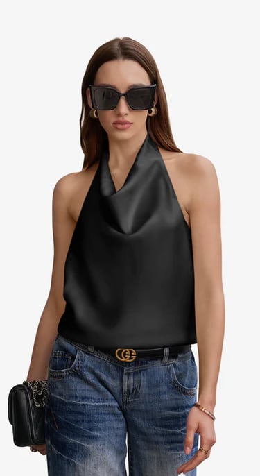 black summer Satin Halter Tank top