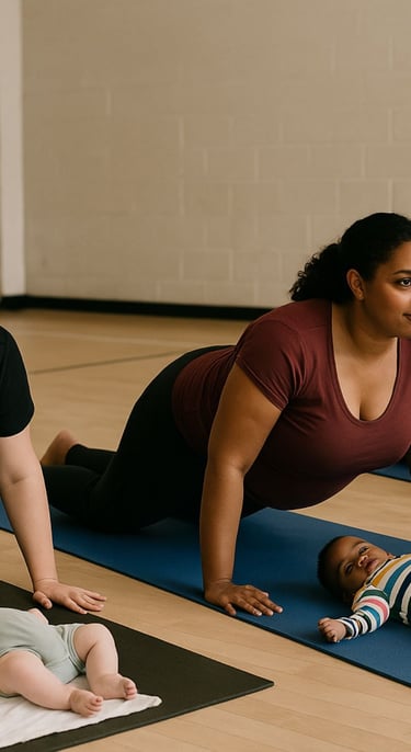 two mums stretching
