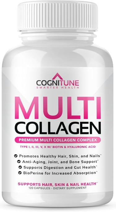 Píldoras de colágeno múltiple con ácido hialurónico y vitamina C, biotina