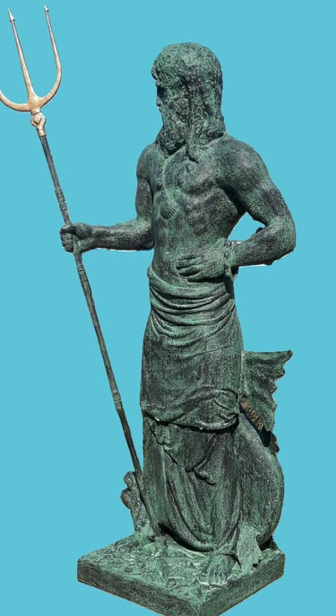 Statue of Neptune holding a gold-tipped trident