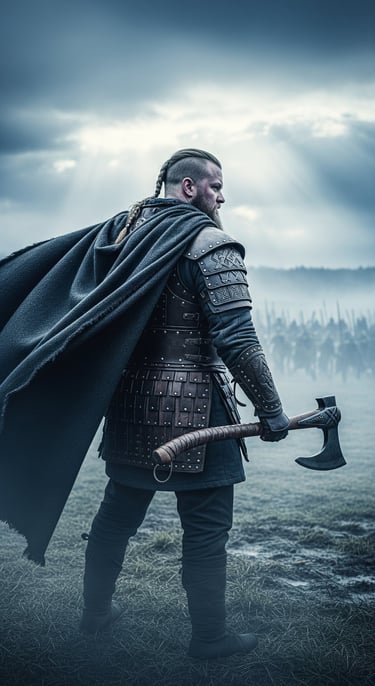 Viking warrior standing on the battle field.