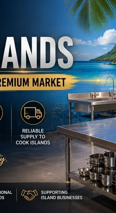 Stainless steel benches Cook Islands overlooking a tropical beach front.