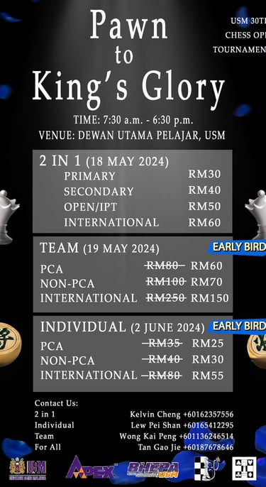 USM 30th Chess Open Tournament 2024. Penang Chess Tournaments. Catur Malaysia