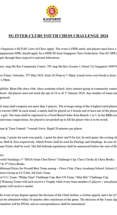 Singapore Chess Inter-Clubs Youth Chess Challenge 2024