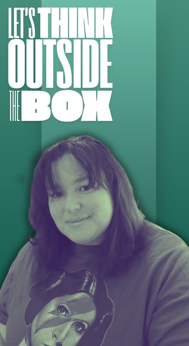 a photo of wendy hildt wearing a tshirt with princess leia text "lets think outside the box"