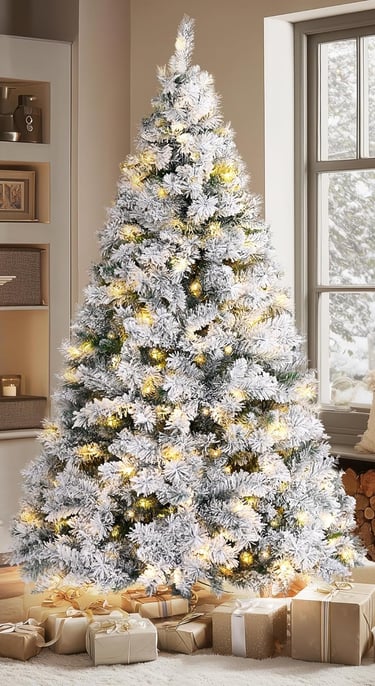 a christmas tree with presents and presents on a rug