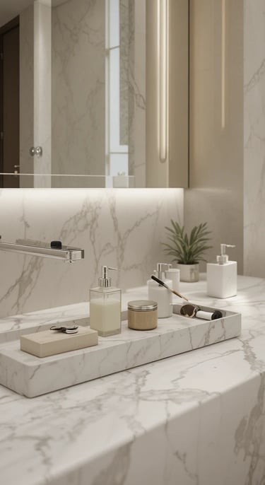 Rectangle Marble Tray with Scalloped Edge, Dark Brown Decorative Tray for Bathroom