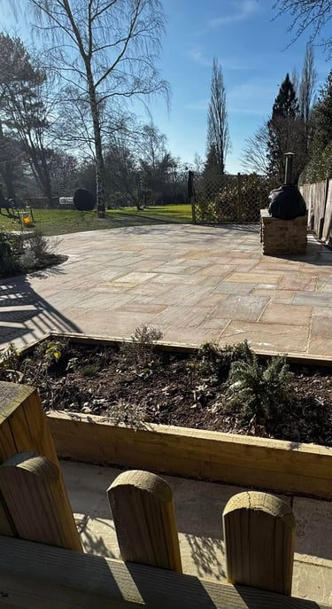newly layed stone pation in worcester garden