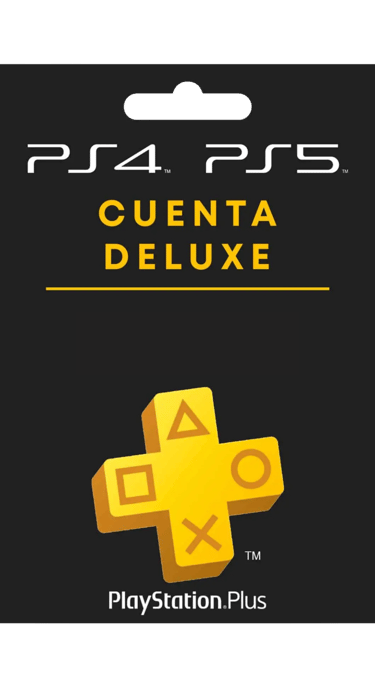 PlayStation Plus Deluxe gift card for PS4 and PS5 featuring the yellow logo icon.