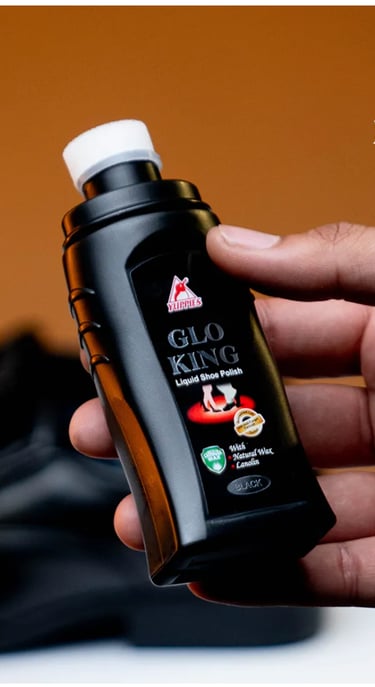 Yuppies Glo-King liquid shoe polish – black, brown, neutral bottles Pakistan