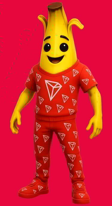 a banana banana peeler wearing a red shirt and pants