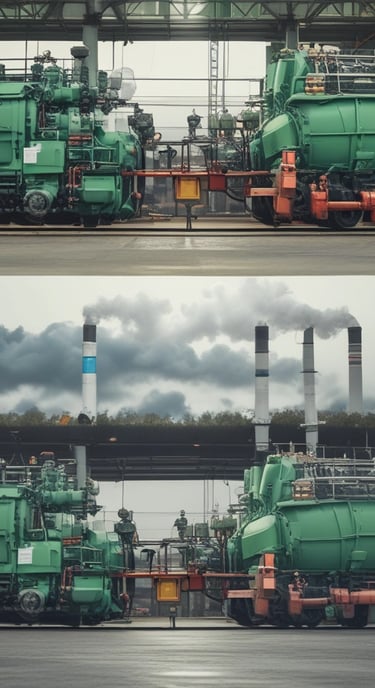 A professional consulting team discussing environmental plans around a table with charts and laptops.