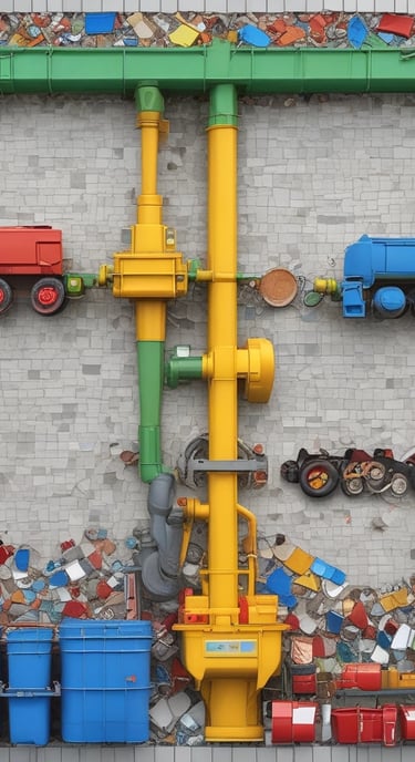 A professional consulting team discussing environmental plans around a table with charts and laptops.