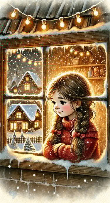 favola della buonanotte di Natale per bambini – Sofia guarda dalla finestra le luci natalizie – illu