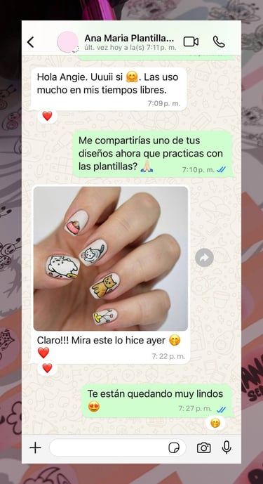Testimonio de plantilla de practica NailsPRO para manicuristas principientes.