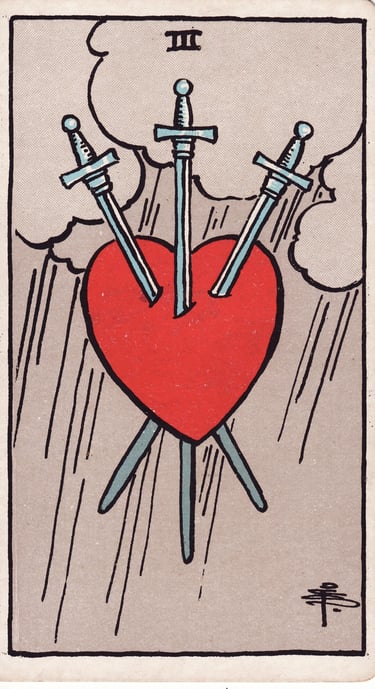 Three of Swords meaning upright and reversed tarot card reading