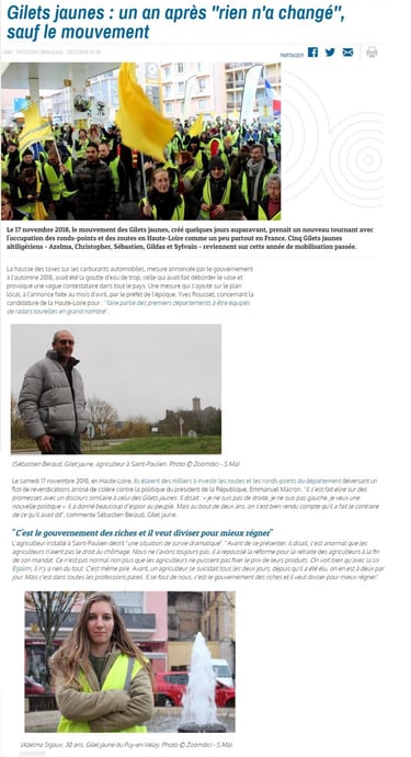 article zoomdici 1 an gilets jaunes le puy en velay azelma sigaux