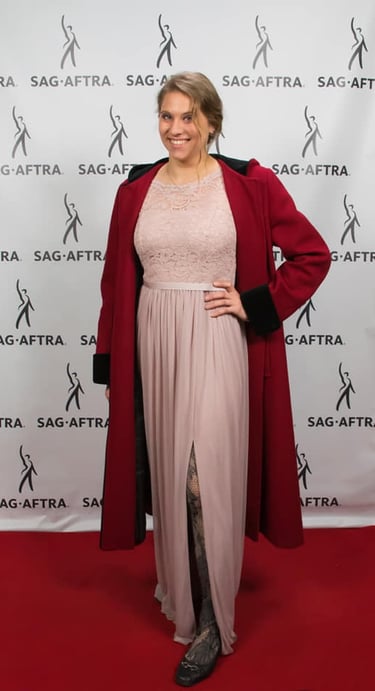 sharky, SAG, red carpet, stef schultz, austin, awards, formal gown, formal, gala, red coat, event