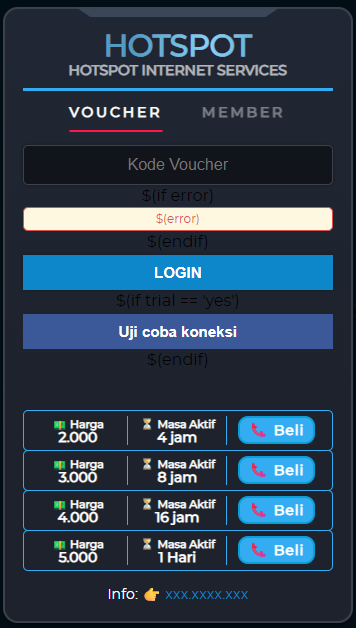 templeate login hotspot member voucher