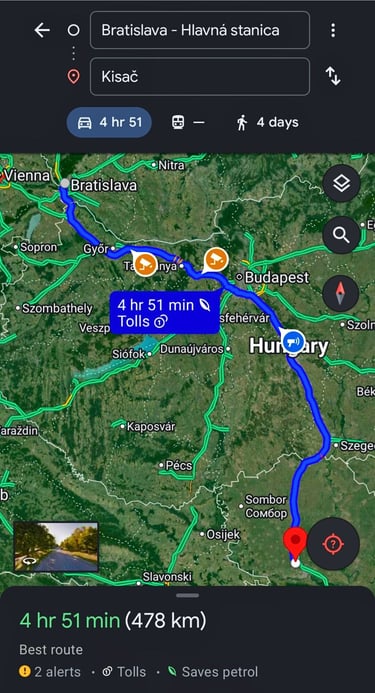 Mapa Bratislava hlavna stanica - Kisač