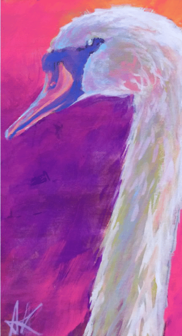 colorful gouache painting of a swans