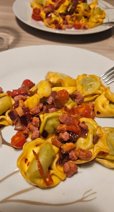Prato de macarrão feito no nosso hotel em Roma.