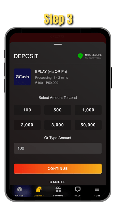 step 3 of how to cash in at phsabong