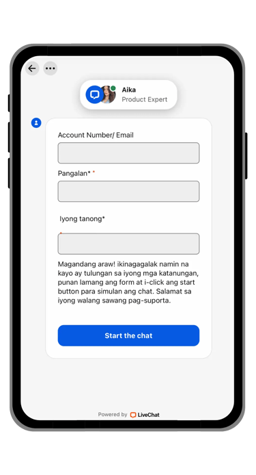 go perya live chat support on mobile screen