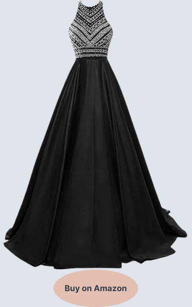 ZVGEM Women's Sparkle Prom Dresses Satin Beading Long Ball Gown Sequins A Line Formal Evening Party