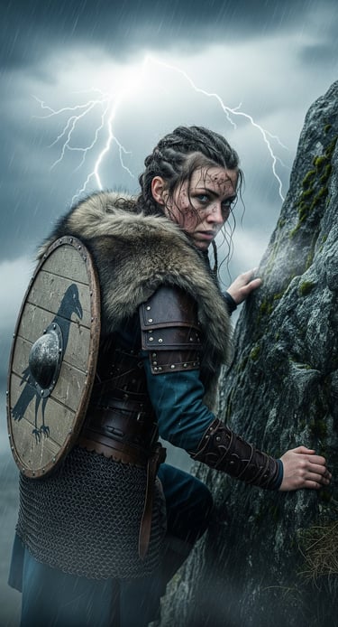 Shield Maiden climbs a mountain