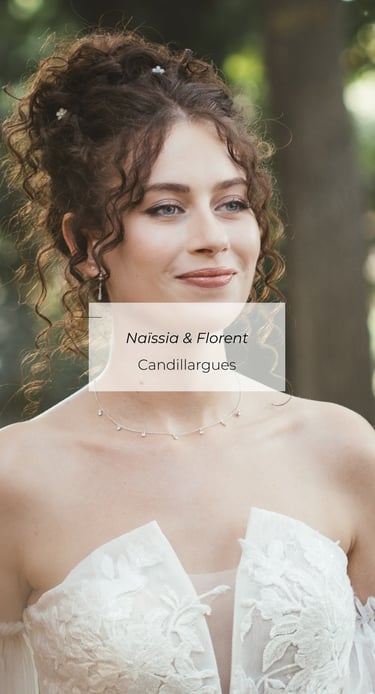 Mariage Naissia & Florent, portrait de mariée en lumière naturelle, Candillargues