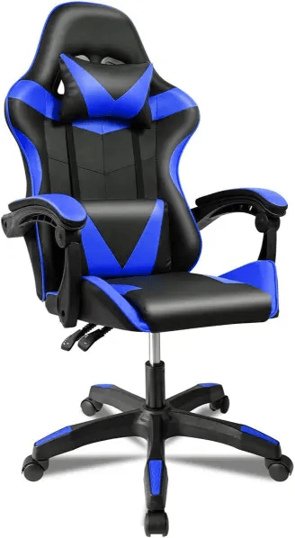 T-LoVendo Silla Gaming Ergonómica Reclinable con Cojín Lumbar y Cervical color negro y azul