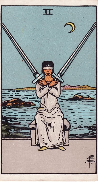 Two of Swords meaning upright and reversed tarot card reading